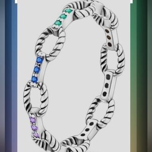 Twisted Link Sterling Silver Ring w/ Blue, Green & Purple Gem Accents Size 8 NWT